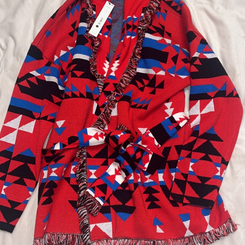 Aqua x Pendleton belted cardigan